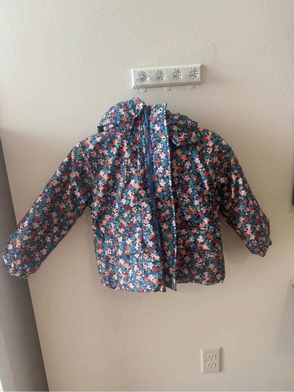Girls' Floral Hooded Winter Jacket - Navy, Pink & Teal NWOT